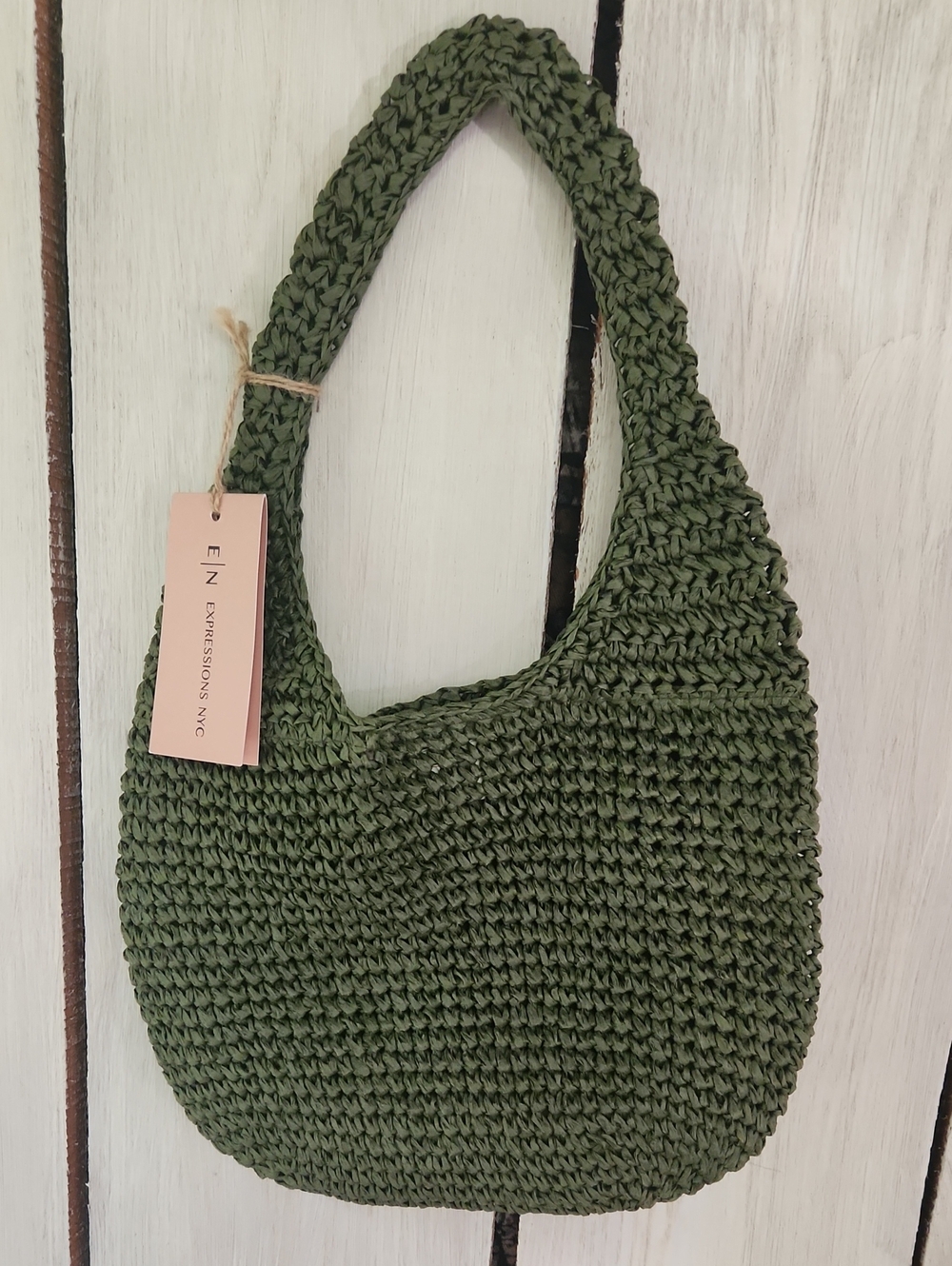 NWT Expressions NYC Green Woven Raffia Bag